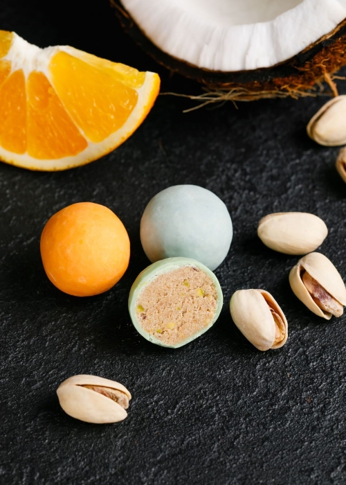 Конфеты протеиновые MyTrueFit, 350 г | шоу-бокс — кокос, фисташка, апельсин