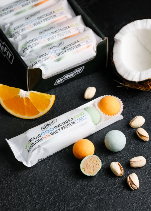 Конфеты протеиновые MyTrueFit, 350 г | шоу-бокс — кокос, фисташка, апельсин