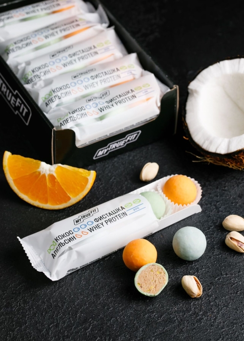 Конфеты протеиновые MyTrueFit, 350 г | шоу-бокс — кокос, фисташка, апельсин