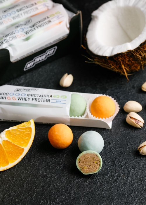 Конфеты протеиновые MyTrueFit, 350 г | шоу-бокс — кокос, фисташка, апельсин